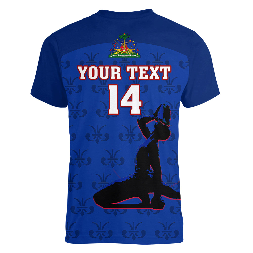 Custom Haiti Football Women V Neck T Shirt Les Grenadieres 2023 World Cup Blue Version - Wonder Print Shop