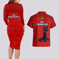 Haiti Football Couples Matching Long Sleeve Bodycon Dress and Hawaiian Shirt Les Grenadieres 2023 World Cup Red Version - Wonder Print Shop