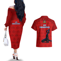 Haiti Football Couples Matching Off The Shoulder Long Sleeve Dress and Hawaiian Shirt Les Grenadieres 2023 World Cup Red Version - Wonder Print Shop