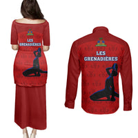 Haiti Football Couples Matching Puletasi Dress and Long Sleeve Button Shirts Les Grenadieres 2023 World Cup Red Version - Wonder Print Shop