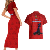 Haiti Football Couples Matching Short Sleeve Bodycon Dress and Hawaiian Shirt Les Grenadieres 2023 World Cup Red Version - Wonder Print Shop