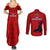 Haiti Football Couples Matching Summer Maxi Dress and Long Sleeve Button Shirts Les Grenadieres 2023 World Cup Red Version - Wonder Print Shop
