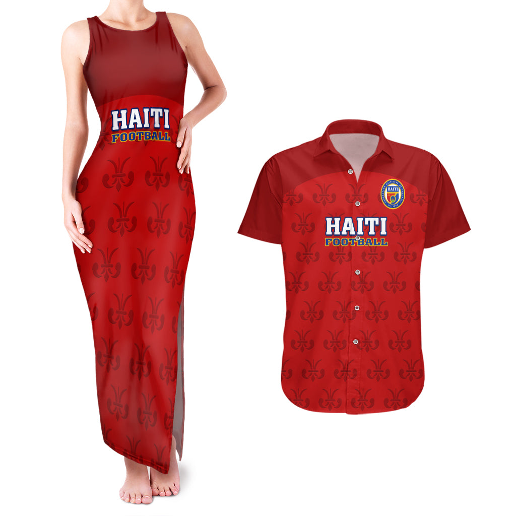 Haiti Football Couples Matching Tank Maxi Dress And Hawaiian Shirt Les Grenadieres 2023 World Cup Red Version - Wonder Print Shop