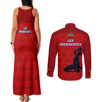 Haiti Football Couples Matching Tank Maxi Dress and Long Sleeve Button Shirts Les Grenadieres 2023 World Cup Red Version - Wonder Print Shop