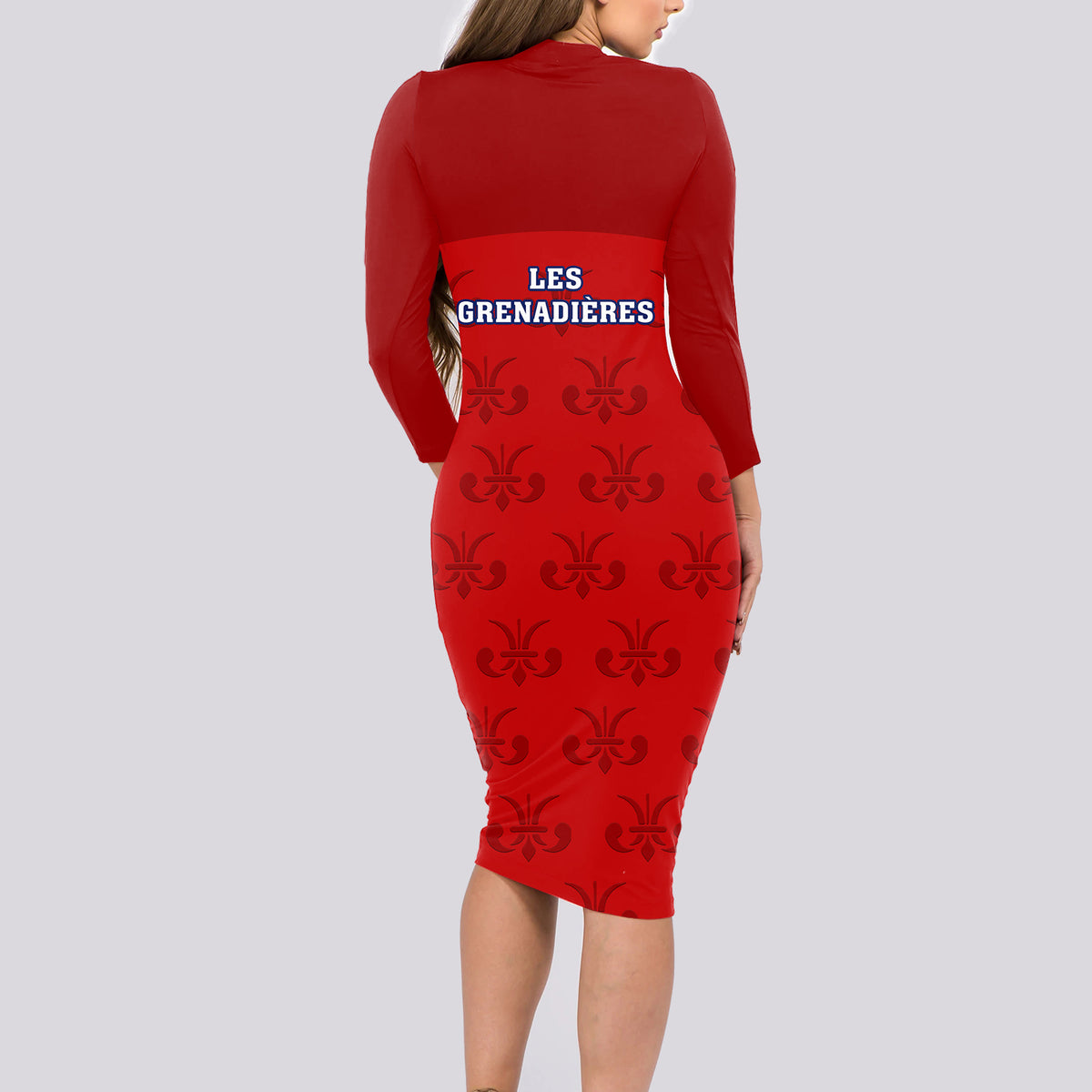 Haiti Football Long Sleeve Bodycon Dress Les Grenadieres 2023 World Cup Red Version - Wonder Print Shop