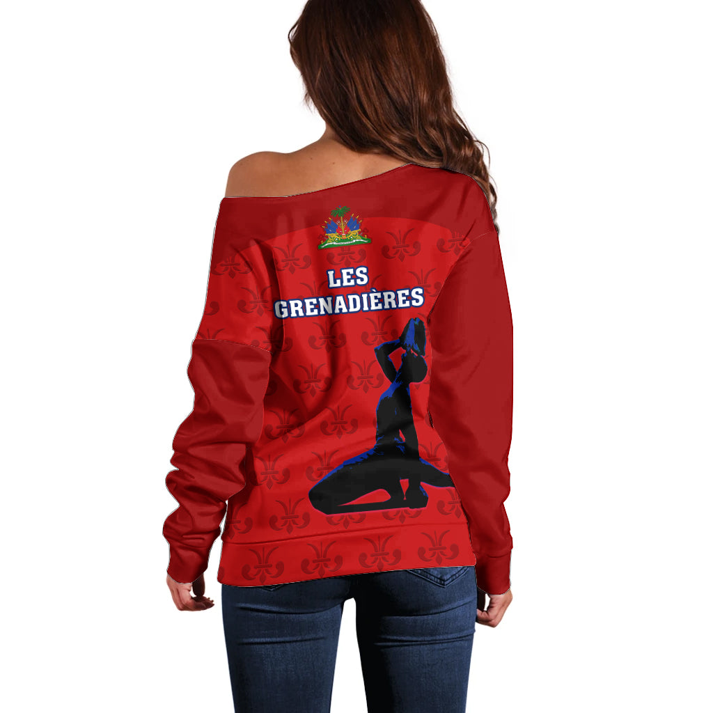Haiti Football Off Shoulder Sweater Les Grenadieres 2023 World Cup Red Version - Wonder Print Shop