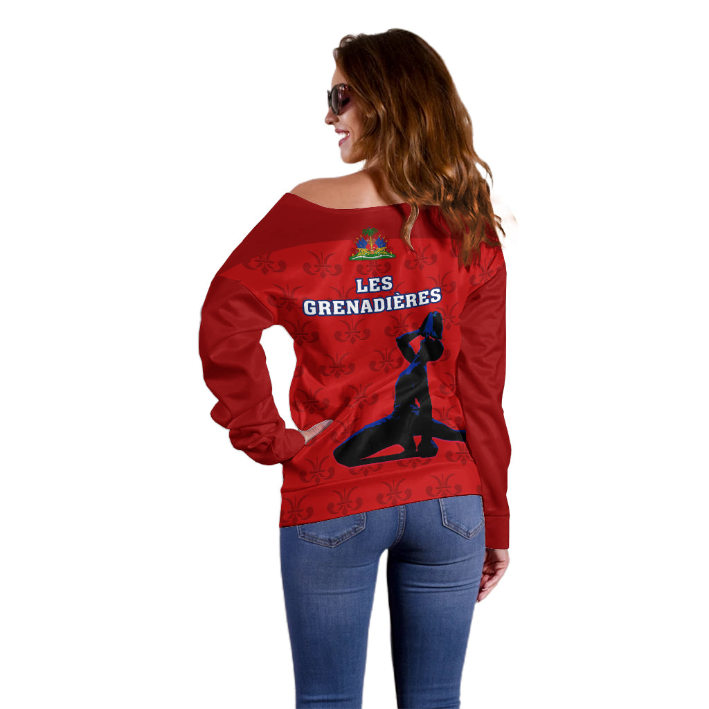 Haiti Football Off Shoulder Sweater Les Grenadieres 2023 World Cup Red Version - Wonder Print Shop