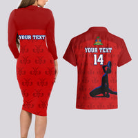 Custom Haiti Football Couples Matching Long Sleeve Bodycon Dress and Hawaiian Shirt Les Grenadieres 2023 World Cup Red Version - Wonder Print Shop