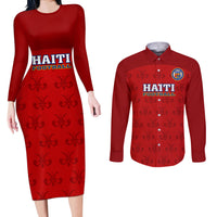 Custom Haiti Football Couples Matching Long Sleeve Bodycon Dress and Long Sleeve Button Shirts Les Grenadieres 2023 World Cup Red Version - Wonder Print Shop