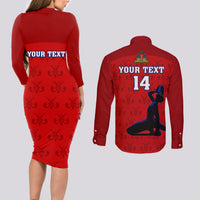 Custom Haiti Football Couples Matching Long Sleeve Bodycon Dress and Long Sleeve Button Shirts Les Grenadieres 2023 World Cup Red Version - Wonder Print Shop