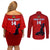 Custom Haiti Football Couples Matching Off Shoulder Short Dress and Long Sleeve Button Shirts Les Grenadieres 2023 World Cup Red Version - Wonder Print Shop