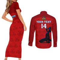 Custom Haiti Football Couples Matching Short Sleeve Bodycon Dress and Long Sleeve Button Shirts Les Grenadieres 2023 World Cup Red Version - Wonder Print Shop