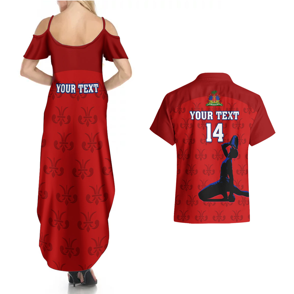 Custom Haiti Football Couples Matching Summer Maxi Dress and Hawaiian Shirt Les Grenadieres 2023 World Cup Red Version - Wonder Print Shop