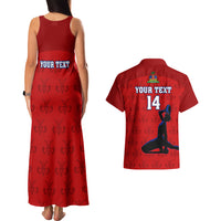 Custom Haiti Football Couples Matching Tank Maxi Dress And Hawaiian Shirt Les Grenadieres 2023 World Cup Red Version - Wonder Print Shop