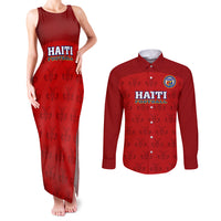 Custom Haiti Football Couples Matching Tank Maxi Dress and Long Sleeve Button Shirts Les Grenadieres 2023 World Cup Red Version - Wonder Print Shop