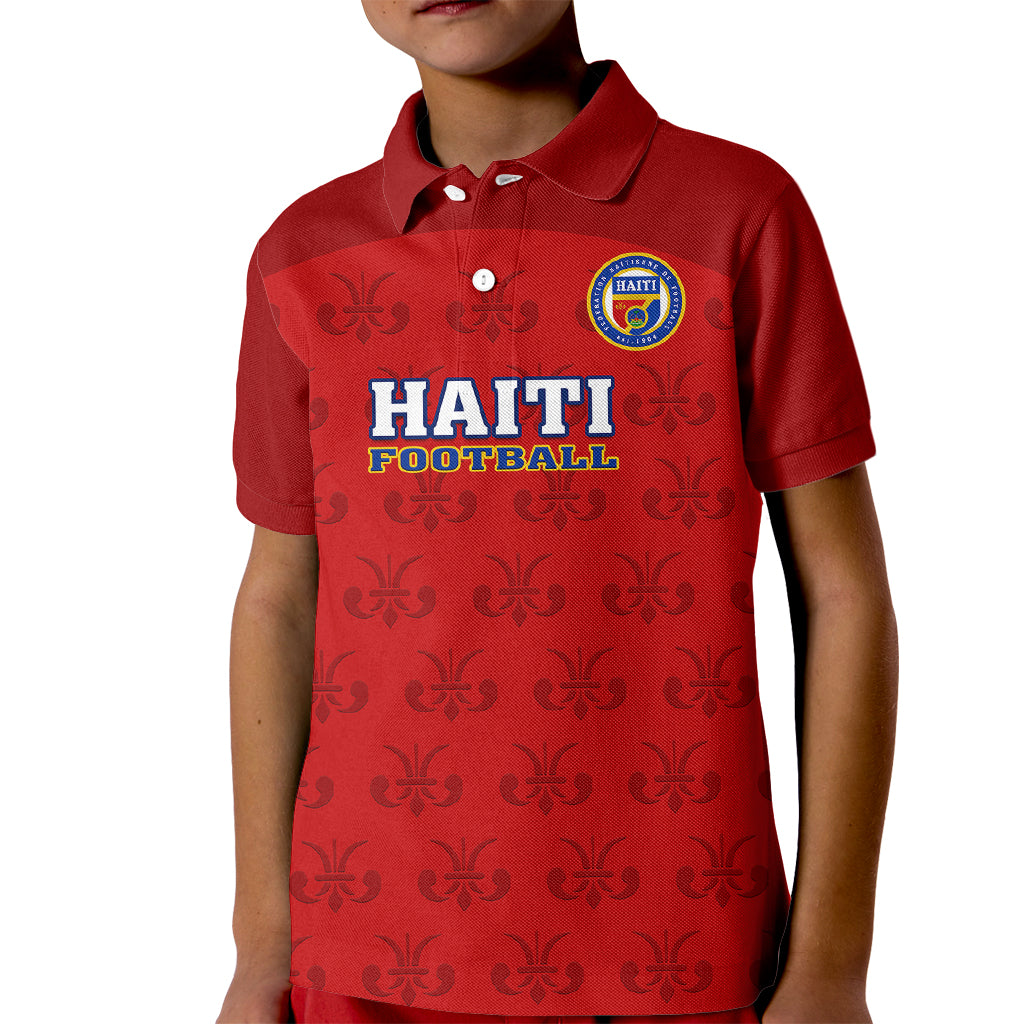 Custom Haiti Football Kid Polo Shirt Les Grenadieres 2023 World Cup Red Version - Wonder Print Shop