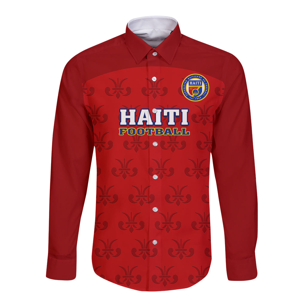 Custom Haiti Football Long Sleeve Button Shirt Les Grenadieres 2023 World Cup Red Version - Wonder Print Shop