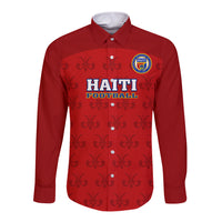 Custom Haiti Football Long Sleeve Button Shirt Les Grenadieres 2023 World Cup Red Version - Wonder Print Shop