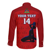 Custom Haiti Football Long Sleeve Button Shirt Les Grenadieres 2023 World Cup Red Version - Wonder Print Shop