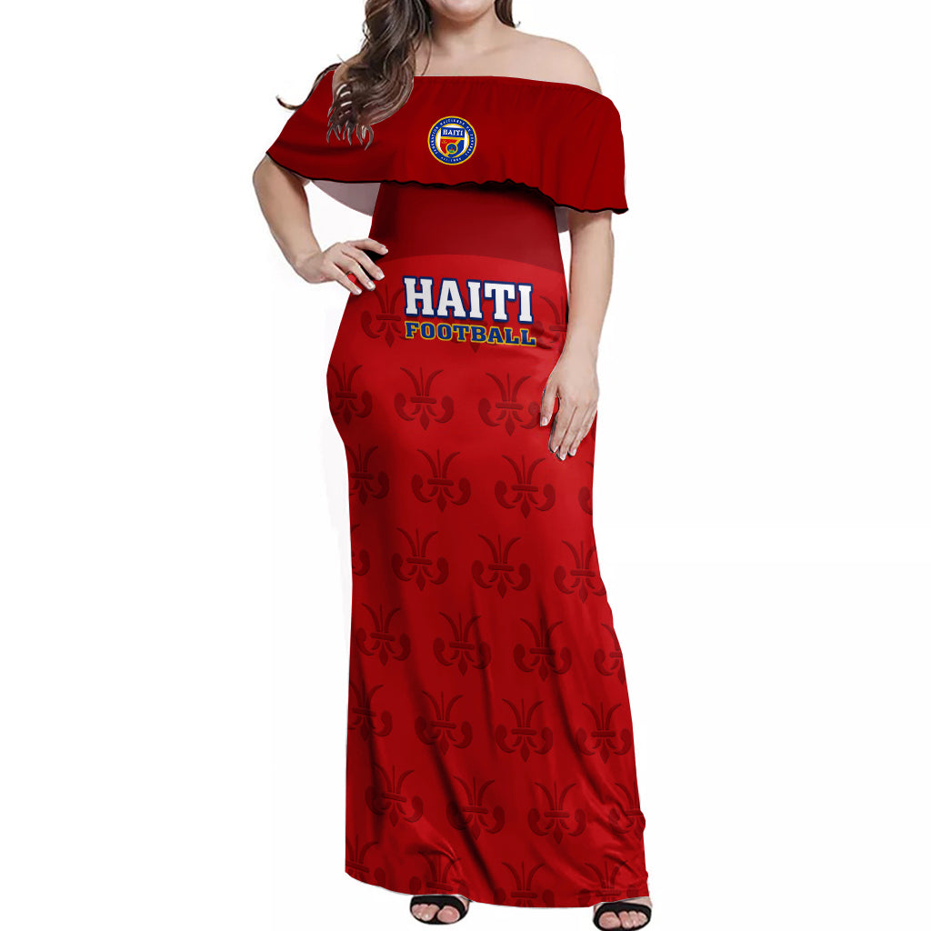 custom-haiti-football-off-shoulder-maxi-dress-les-grenadieres-2023-world-cup-red-version