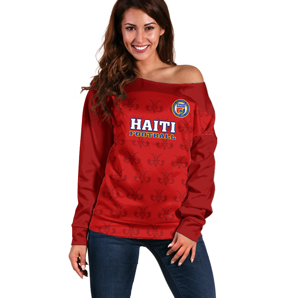 Custom Haiti Football Off Shoulder Sweater Les Grenadieres 2023 World Cup Red Version - Wonder Print Shop