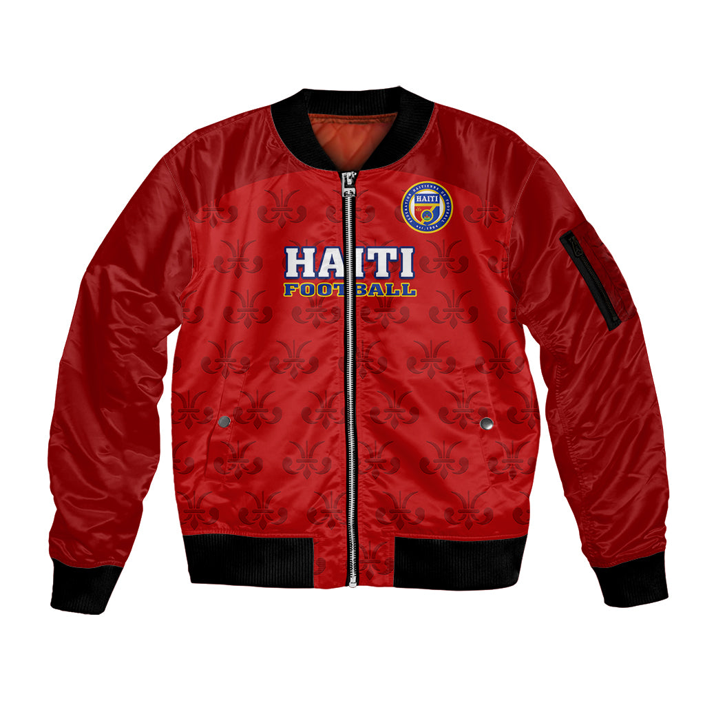 Custom Haiti Football Sleeve Zip Bomber Jacket Les Grenadieres 2023 World Cup Red Version - Wonder Print Shop