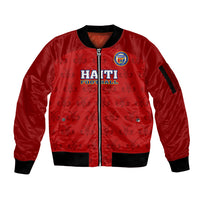 Custom Haiti Football Sleeve Zip Bomber Jacket Les Grenadieres 2023 World Cup Red Version - Wonder Print Shop