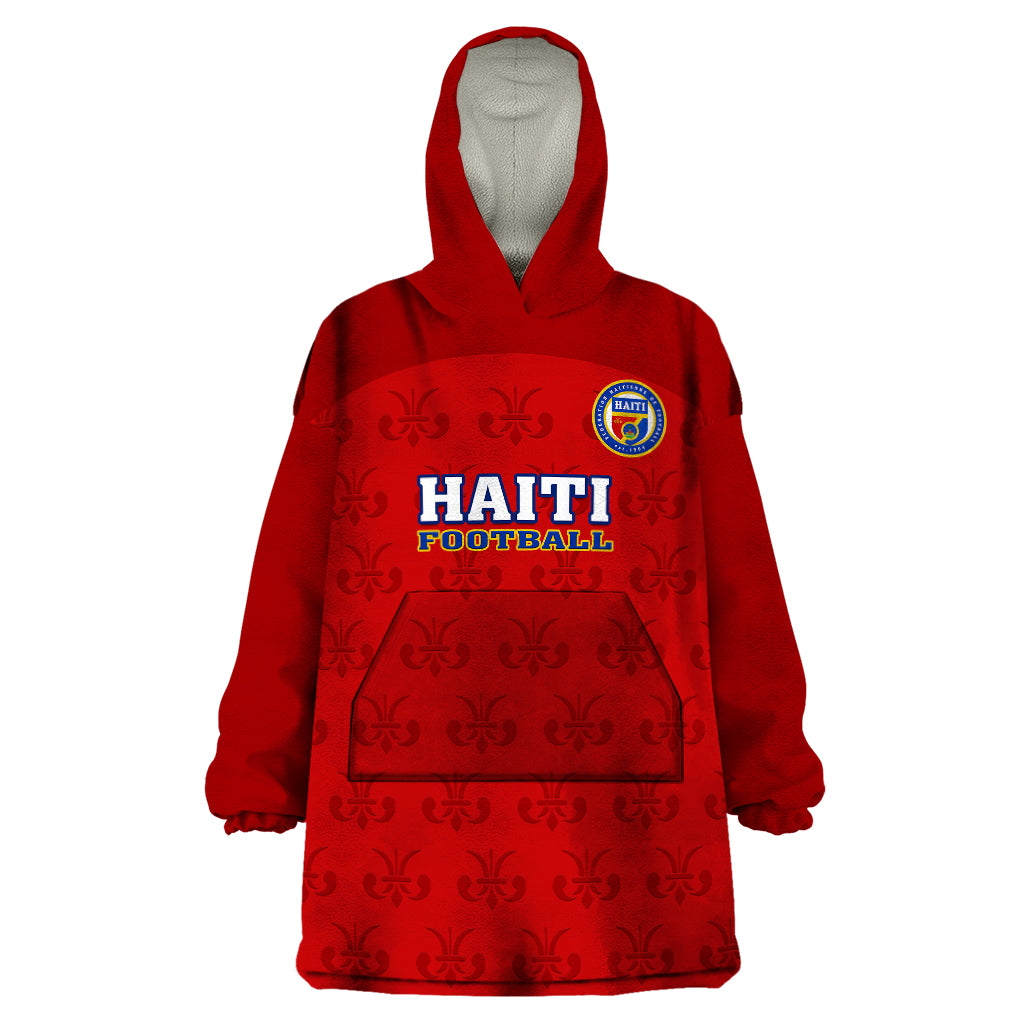 Custom Haiti Football Wearable Blanket Hoodie Les Grenadieres 2023 World Cup Red Version - Wonder Print Shop