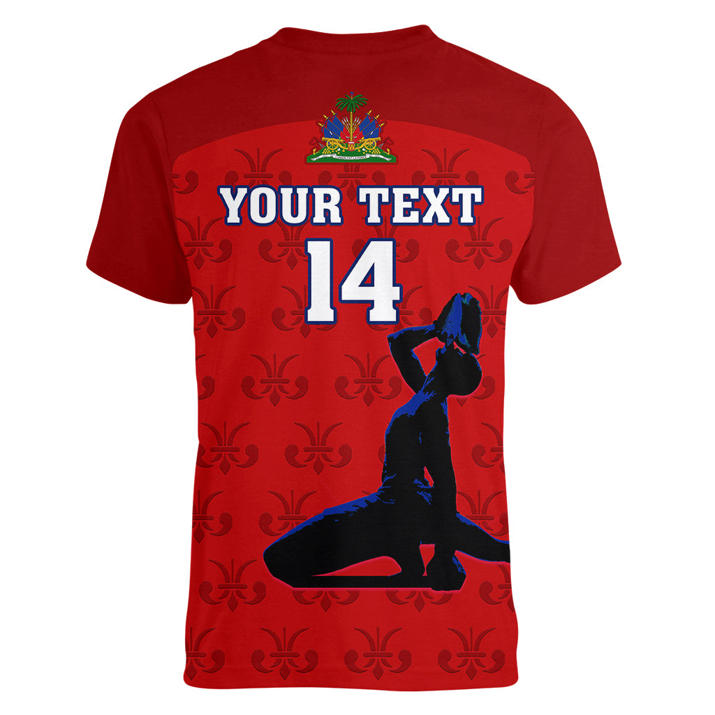 Custom Haiti Football Women V Neck T Shirt Les Grenadieres 2023 World Cup Red Version - Wonder Print Shop