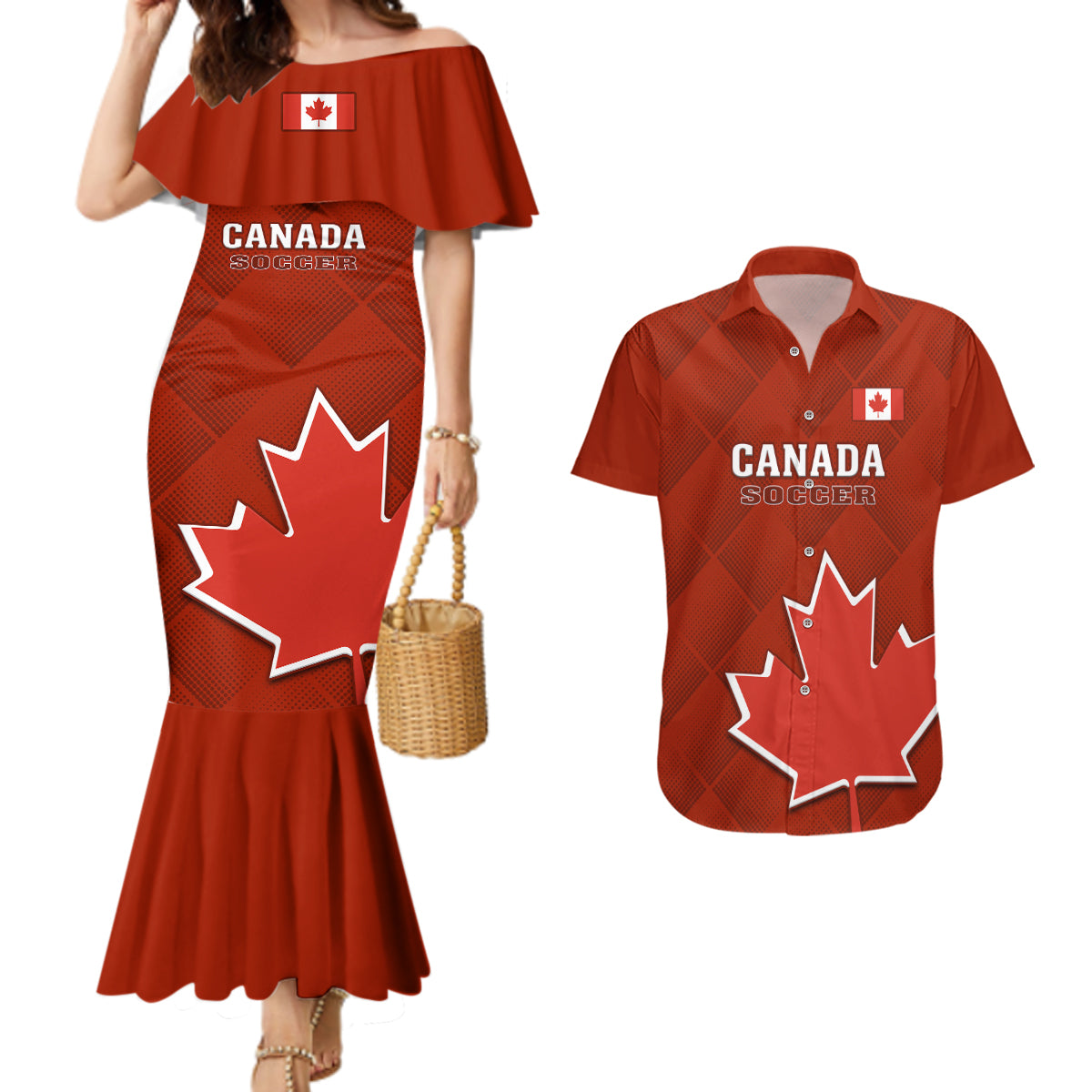 Canada Soccer Couples Matching Mermaid Dress And Hawaiian Shirt Go Canucks Maple Leaf 2023 World Cup - Wonder Print Shop