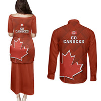 Canada Soccer Couples Matching Puletasi Dress and Long Sleeve Button Shirts Go Canucks Maple Leaf 2023 World Cup - Wonder Print Shop