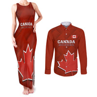 Canada Soccer Couples Matching Tank Maxi Dress and Long Sleeve Button Shirts Go Canucks Maple Leaf 2023 World Cup - Wonder Print Shop