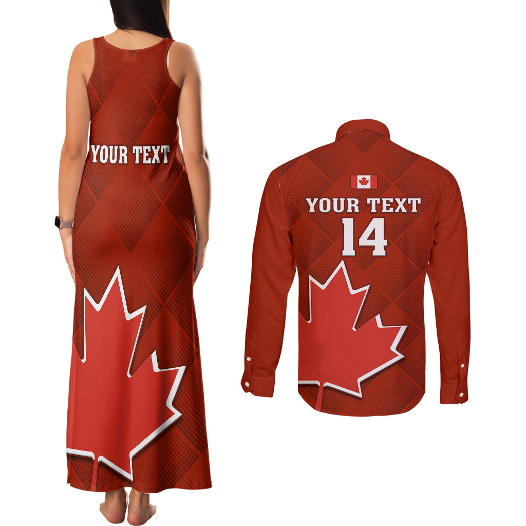 Custom Canada Soccer Couples Matching Tank Maxi Dress and Long Sleeve Button Shirts Go Canucks Maple Leaf 2023 World Cup - Wonder Print Shop