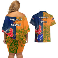 France And Australia Rugby Couples Matching Off Shoulder Short Dress and Hawaiian Shirt 2023 World Cup Le Bleus Wallabies Together - Wonder Print Shop