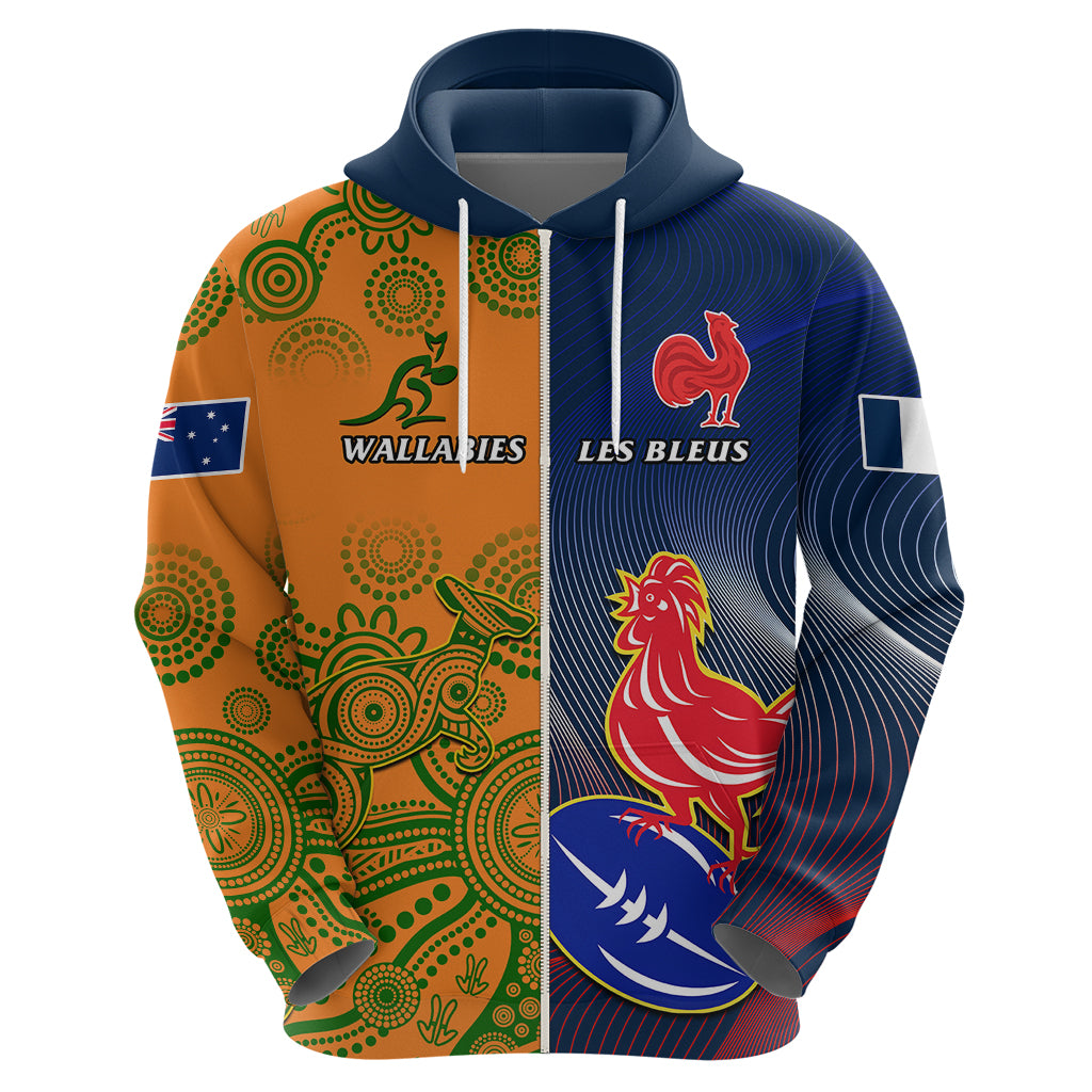 France And Australia Rugby Hoodie 2023 World Cup Le Bleus Wallabies Together - Wonder Print Shop