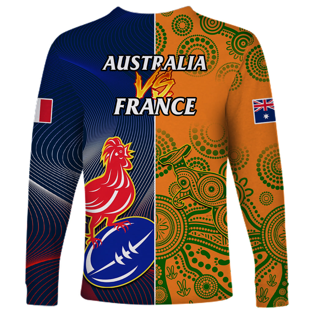 France And Australia Rugby Long Sleeve Shirt 2023 World Cup Le Bleus Wallabies Together - Wonder Print Shop