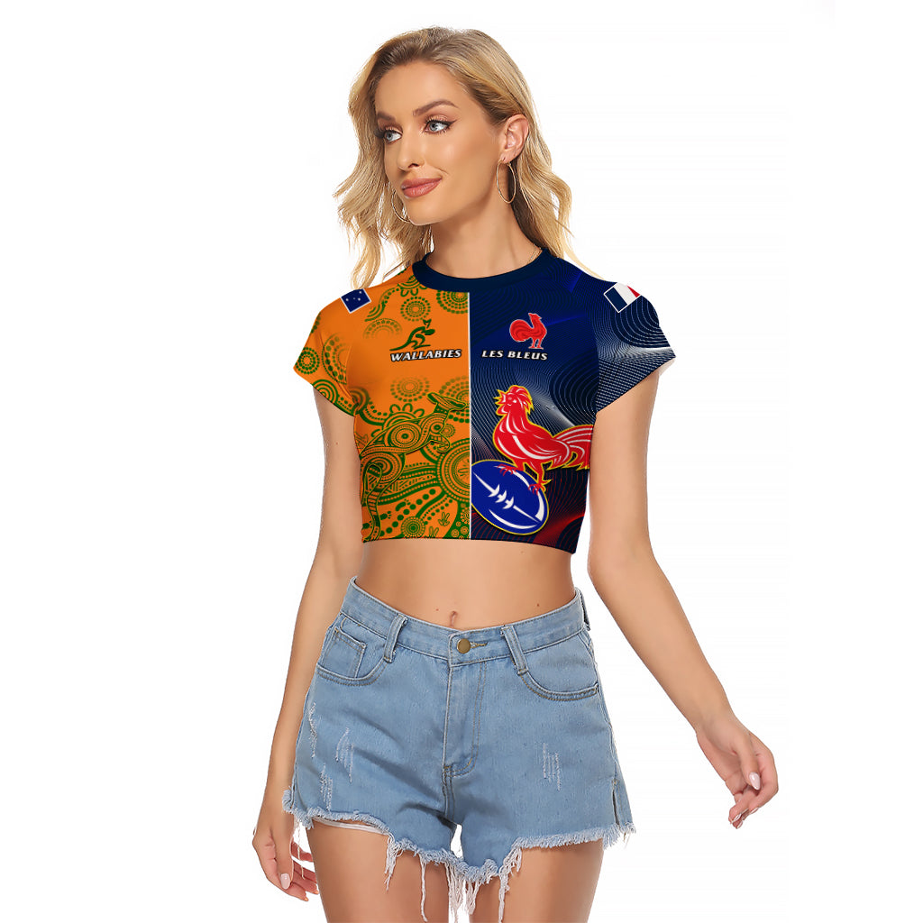France And Australia Rugby Raglan Cropped T Shirt 2023 World Cup Le Bleus Wallabies Together - Wonder Print Shop