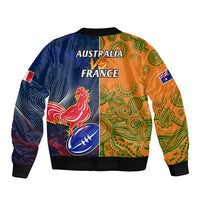 France And Australia Rugby Sleeve Zip Bomber Jacket 2023 World Cup Le Bleus Wallabies Together - Wonder Print Shop