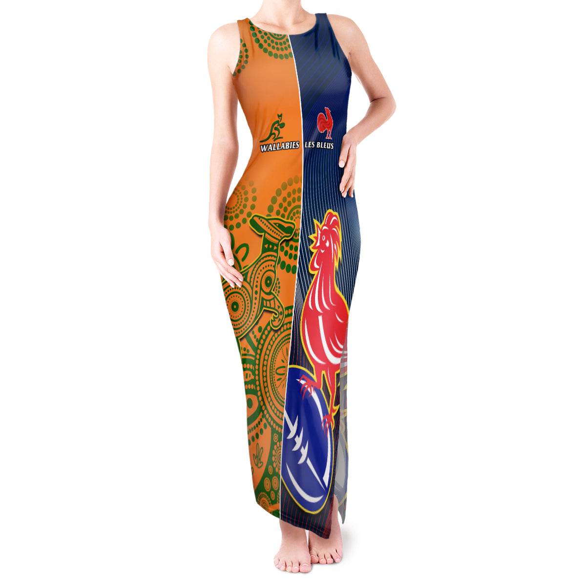 France And Australia Rugby Tank Maxi Dress 2023 World Cup Le Bleus Wallabies Together - Wonder Print Shop