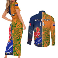 Custom France And Australia Rugby Couples Matching Short Sleeve Bodycon Dress and Long Sleeve Button Shirts 2023 World Cup Le Bleus Wallabies Together - Wonder Print Shop