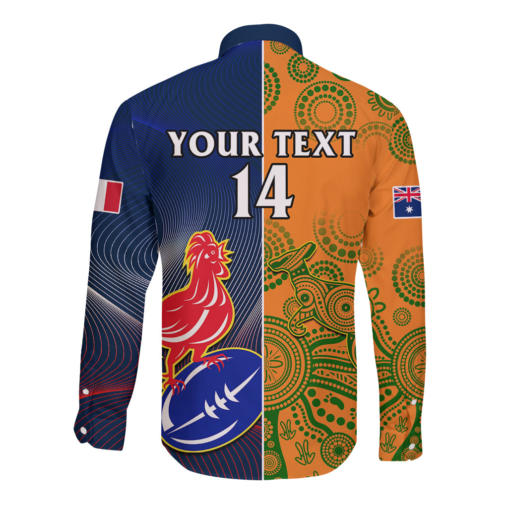 Custom France And Australia Rugby Long Sleeve Button Shirt 2023 World Cup Le Bleus Wallabies Together - Wonder Print Shop