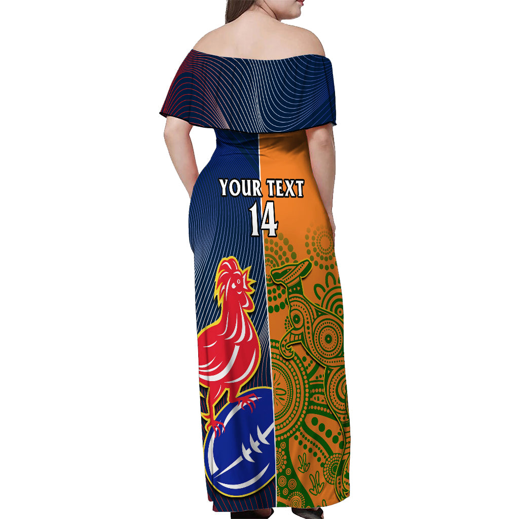 Custom France And Australia Rugby Off Shoulder Maxi Dress 2023 World Cup Le Bleus Wallabies Together - Wonder Print Shop