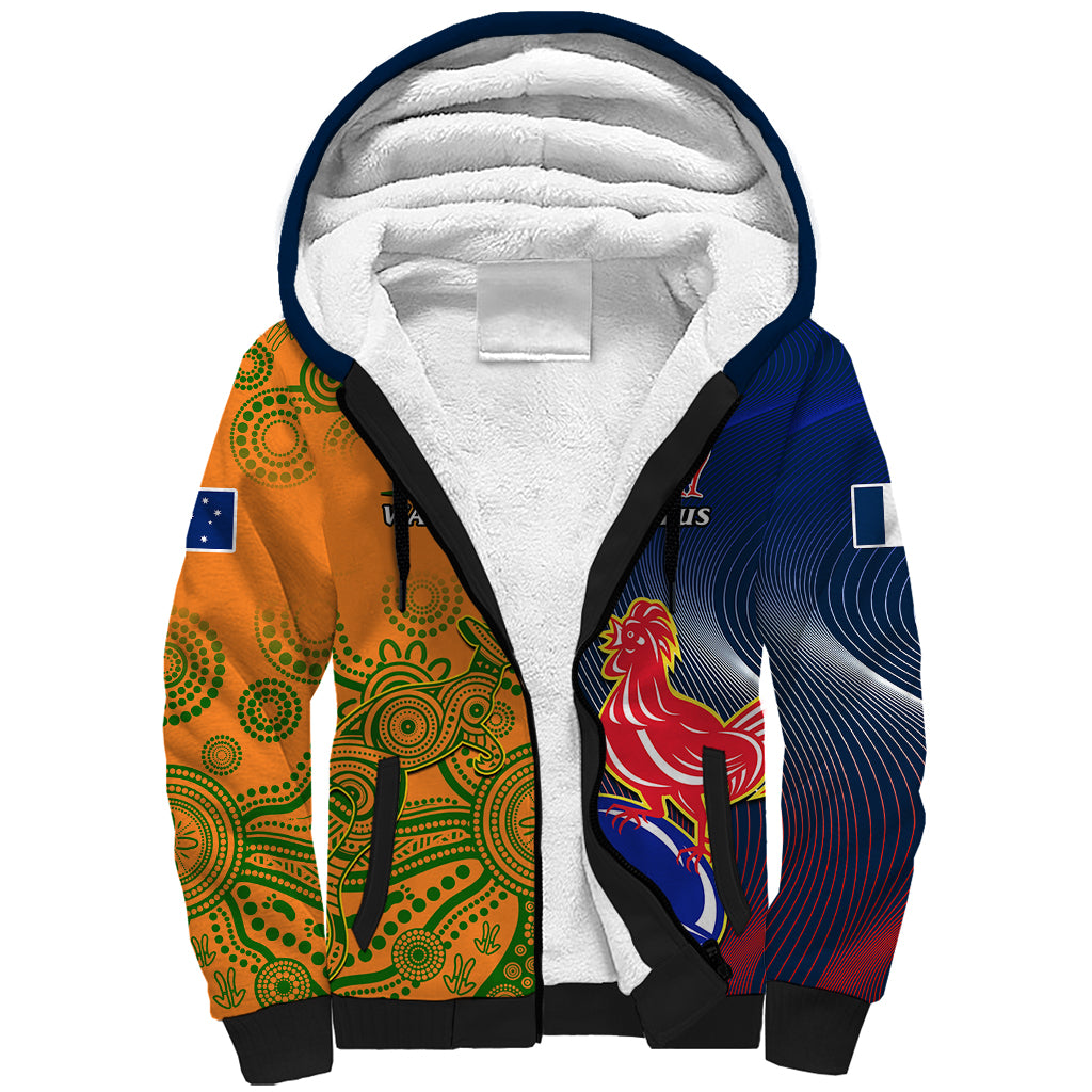 Custom France And Australia Rugby Sherpa Hoodie 2023 World Cup Le Bleus Wallabies Together - Wonder Print Shop