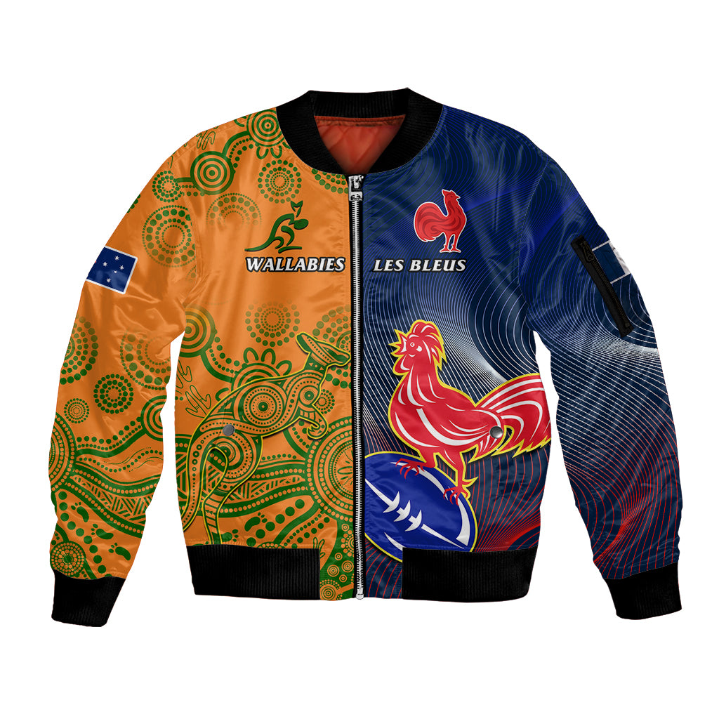 Custom France And Australia Rugby Sleeve Zip Bomber Jacket 2023 World Cup Le Bleus Wallabies Together - Wonder Print Shop