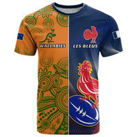 Custom France And Australia Rugby T Shirt 2023 World Cup Le Bleus Wallabies Together - Wonder Print Shop