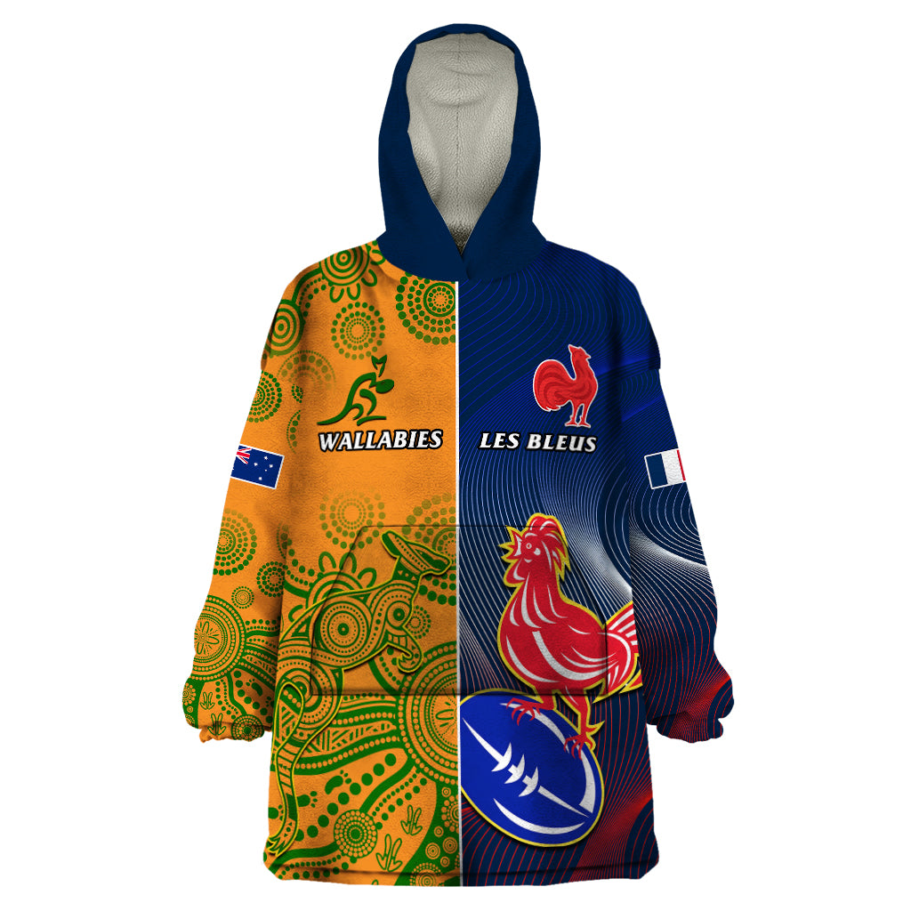 Custom France And Australia Rugby Wearable Blanket Hoodie 2023 World Cup Le Bleus Wallabies Together - Wonder Print Shop