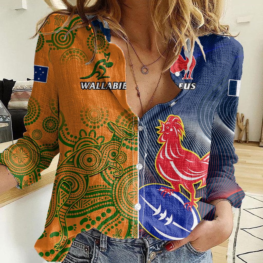 Custom France And Australia Rugby Women Casual Shirt 2023 World Cup Le Bleus Wallabies Together - Wonder Print Shop
