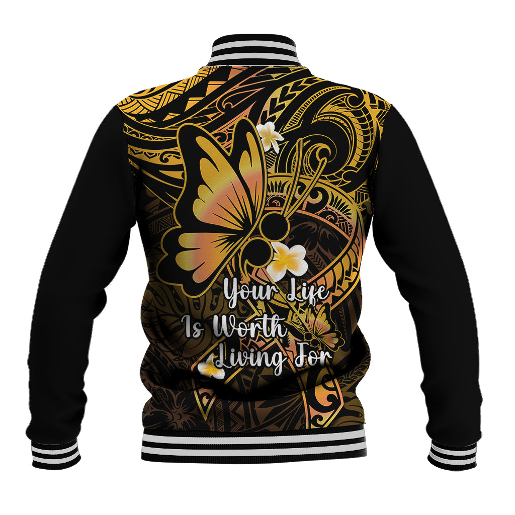 Polynesia Suicide Prevention Awareness Baseball Jacket Your Life Is Worth Living For Polynesian Purple Pattern - Wonder Print Shop