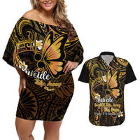 Polynesia Suicide Prevention Awareness Couples Matching Off Shoulder Short Dress and Hawaiian Shirt Your Life Is Worth Living For Polynesian Purple Pattern - Wonder Print Shop