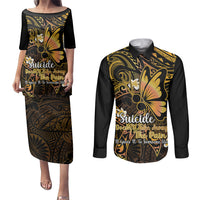 Polynesia Suicide Prevention Awareness Couples Matching Puletasi Dress and Long Sleeve Button Shirts Your Life Is Worth Living For Polynesian Purple Pattern - Wonder Print Shop